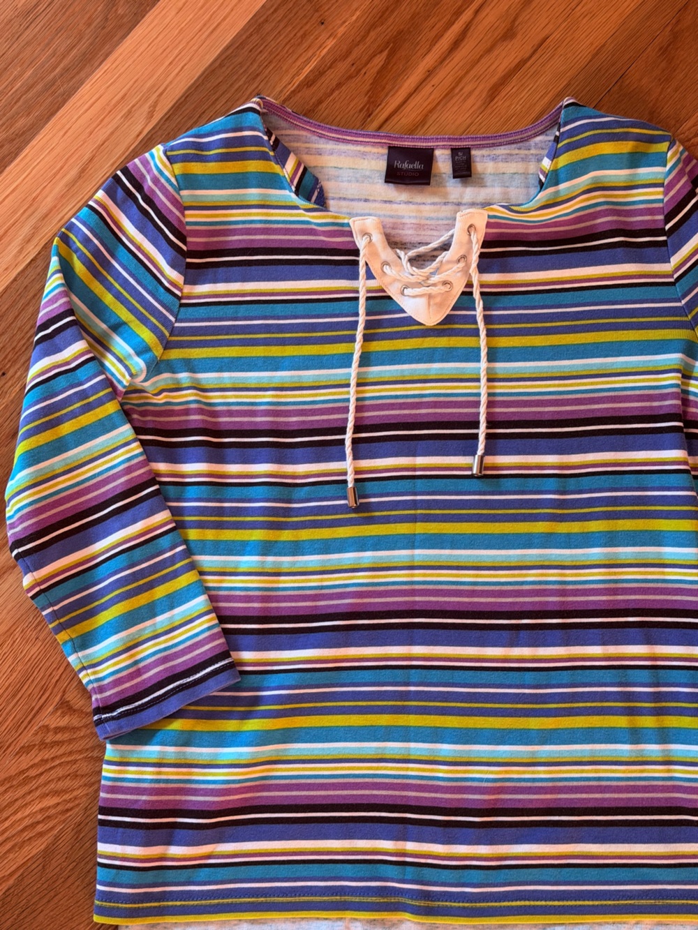 Rafaella Studio Multicolor Striped Lace Up quarter Long Sleeve Top S